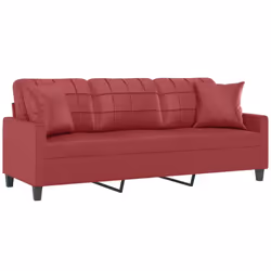 vidaXL Divano a 3 Posti con Cuscini Rosso Vino 180 cm in Similpelle - Vista aggiuntiva 3