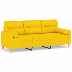 Divano a 3 Posti con Cuscini Giallo Chiaro 180 cm in Tessutocod mxl 118911 - Vista aggiuntiva 2