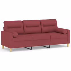 vidaXL Divano a 3 Posti con Cuscini Rosso Vino 180 cm in Tessuto - Vista aggiuntiva 2