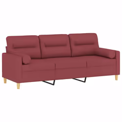 vidaXL Divano a 3 Posti con Cuscini Rosso Vino 180 cm in Tessuto - Vista aggiuntiva 3