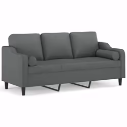 vidaXL Divano a 3 Posti con Cuscini Grigio Scuro 180 cm in Tessuto - Vista aggiuntiva 2
