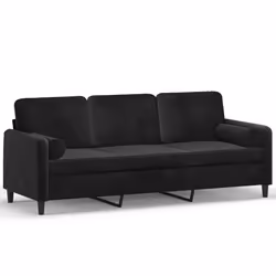 vidaXL Divano a 3 Posti con Cuscini Nero 180 cm in Velluto - Vista aggiuntiva 2