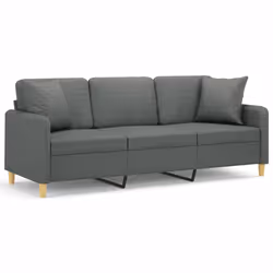 vidaXL Divano a 3 Posti con Cuscini Grigio Scuro 180 cm in Tessuto - Vista aggiuntiva 2