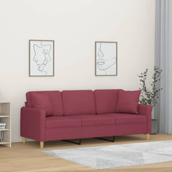 vidaXL Divano a 3 Posti con Cuscini Rosso Vino 180 cm in Tessuto