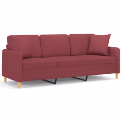 vidaXL Divano a 3 Posti con Cuscini Rosso Vino 180 cm in Tessuto - Vista aggiuntiva 2