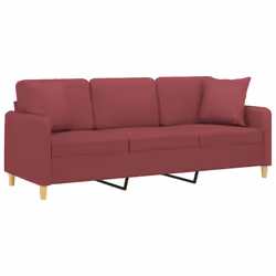 vidaXL Divano a 3 Posti con Cuscini Rosso Vino 180 cm in Tessuto - Vista aggiuntiva 3