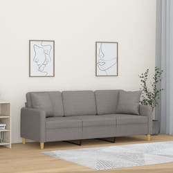 vidaXL Divano a 3 Posti con Cuscini Tortora 180 cm in Tessuto