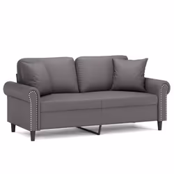 vidaXL Divano a 2 Posti con Cuscini Grigio 140 cm in Similpelle - Vista aggiuntiva 2
