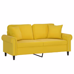 vidaXL Divano a 2 Posti con Cuscini Giallo 140 cm in Velluto - Vista aggiuntiva 3