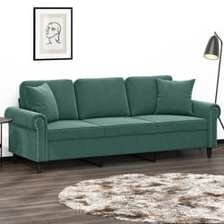 vidaXL Divano a 3 Posti con Cuscini Verde Scuro 180 cm in Velluto