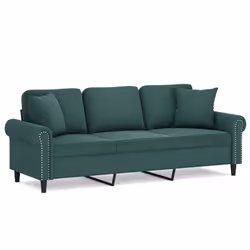 vidaXL Divano a 3 Posti con Cuscini Verde Scuro 180 cm in Velluto - Vista aggiuntiva 2