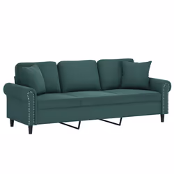 vidaXL Divano a 3 Posti con Cuscini Verde Scuro 180 cm in Velluto - Vista aggiuntiva 3