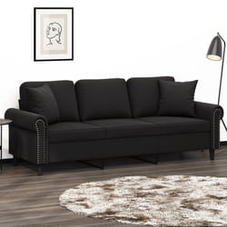 Divano a 3 Posti con Cuscini Nero 180 cm in Vellutocod mxl 99164