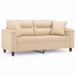 Divano a 2 Posti con Cuscini Crema 140 cm Tessuto Microfibracod mxl 75193 - Vista aggiuntiva 2