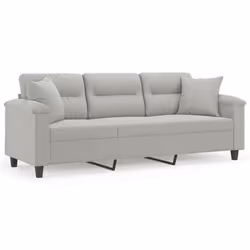 Divano a 3 Posti con Cuscini Grigio Chiaro 180 cm Microfibracod mxl 123125 - Vista aggiuntiva 2