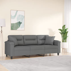Divano 3 Posti Cuscini Grigio Scuro 180 cm Tessuto Microfibra Vidaxl 63377