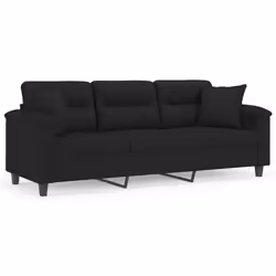 Divano a 3 Posti con Cuscini Nero 180 cm Tessuto Microfibracod mxl 75202 - Vista aggiuntiva 2