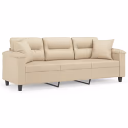 Divano a 3 Posti con Cuscini Crema 180 cm Tessuto Microfibracod mxl 99182 - Vista aggiuntiva 2