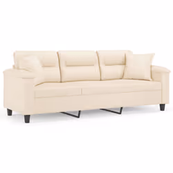 Divano a 3 Posti con Cuscini Beige 180 cm Tessuto Microfibracod mxl 75195 - Vista aggiuntiva 2