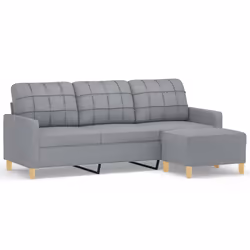 Divano a 3 Posti con Poggiapiedi Grigio Chiaro 180cm in Tessutocod mxl 70995 - Vista aggiuntiva 2