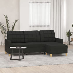 Divano a 3 Posti con Poggiapiedi Nero 180 cm in Tessutocod mxl 121363