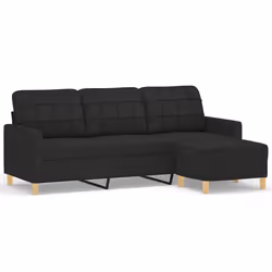 Divano a 3 Posti con Poggiapiedi Nero 180 cm in Tessutocod mxl 121363 - Vista aggiuntiva 2