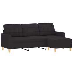 Divano a 3 Posti con Poggiapiedi Nero 180 cm in Tessutocod mxl 121363 - Vista aggiuntiva 3