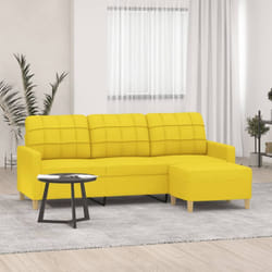 Divano a 3 Posti con Poggiapiedi Giallo Chiaro 180cm in Tessuto Vidaxl