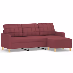 vidaXL Divano a 3 Posti con Poggiapiedi Rosso Vino 180 cm in Tessuto - Vista aggiuntiva 2