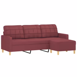 vidaXL Divano a 3 Posti con Poggiapiedi Rosso Vino 180 cm in Tessuto - Vista aggiuntiva 3