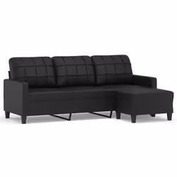 Divano a 3 Posti con Poggiapiedi Nero 180 cm in Similpellecod mxl 101327 - Vista aggiuntiva 2