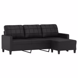 Divano a 3 Posti con Poggiapiedi Nero 180 cm in Similpellecod mxl 101327 - Vista aggiuntiva 3