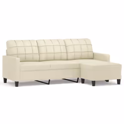 Divano a 3 Posti con Poggiapiedi Crema 180 cm in Similpellecod mxl 77413 - Vista aggiuntiva 2
