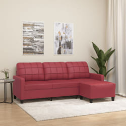 Divano a 3 Posti con Poggiapiedi Rosso Vino 180cm in Similpelle vidaXL 9785