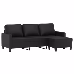 Divano a 3 Posti con Poggiapiedi Nero 180 cm in Similpellecod mxl 118923 - Vista aggiuntiva 3