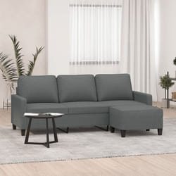 vidaXL Divano a 3 Posti con Poggiapiedi Grigio Scuro 180cm in Tessuto