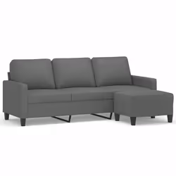 vidaXL Divano a 3 Posti con Poggiapiedi Grigio Scuro 180cm in Tessuto - Vista aggiuntiva 2
