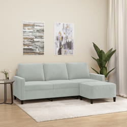 Divano a 3 Posti con Poggiapiedi Grigio Chiaro 180cm in Vellutocod mxl 71000