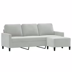 Divano a 3 Posti con Poggiapiedi Grigio Chiaro 180cm in Vellutocod mxl 71000 - Vista aggiuntiva 3