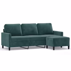 vidaXL Divano a 3 Posti con Poggiapiedi Verde scuro 180 cm in Velluto - Vista aggiuntiva 2