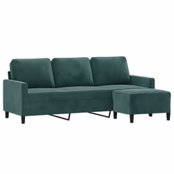vidaXL Divano a 3 Posti con Poggiapiedi Verde scuro 180 cm in Velluto - Vista aggiuntiva 3