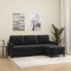 Vidaxl - Divano a 3 Posti con Poggiapiedi Nero 180 cm in Velluto