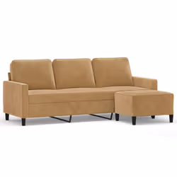 vidaXL Divano a 3 Posti con Poggiapiedi Marrone 180 cm in Velluto - Vista aggiuntiva 2