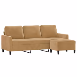 vidaXL Divano a 3 Posti con Poggiapiedi Marrone 180 cm in Velluto - Vista aggiuntiva 3