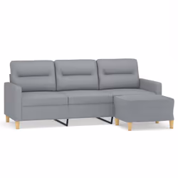 vidaXL Divano a 3 Posti con Poggiapiedi Grigio Chiaro 180cm in Tessuto - Vista aggiuntiva 2