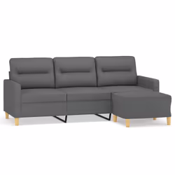 Divano a 3 Posti con Poggiapiedi Grigio Scuro 180cm in Tessutocod mxl 70965 - Vista aggiuntiva 2