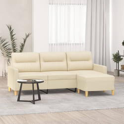 vidaXL Divano a 3 Posti con Poggiapiedi Crema 180 cm in Tessuto