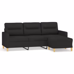 Divano a 3 Posti con Poggiapiedi Nero 180 cm in Tessutocod mxl 94987 - Vista aggiuntiva 2