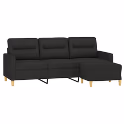 Divano a 3 Posti con Poggiapiedi Nero 180 cm in Tessutocod mxl 94987 - Vista aggiuntiva 3