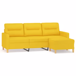 vidaXL Divano a 3 Posti con Poggiapiedi Giallo Chiaro 180cm in Tessuto - Vista aggiuntiva 2